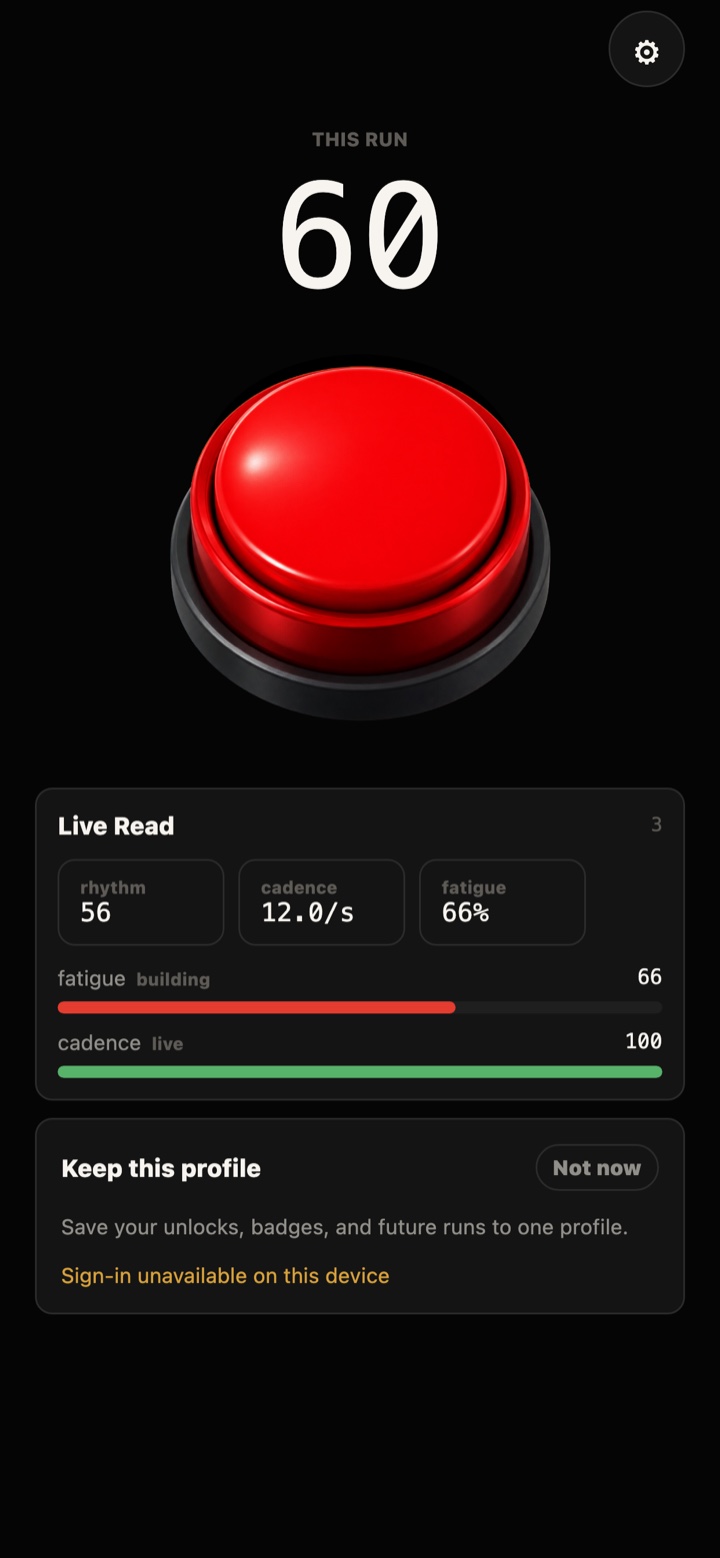 Just a Button session screen with live meters unlocked