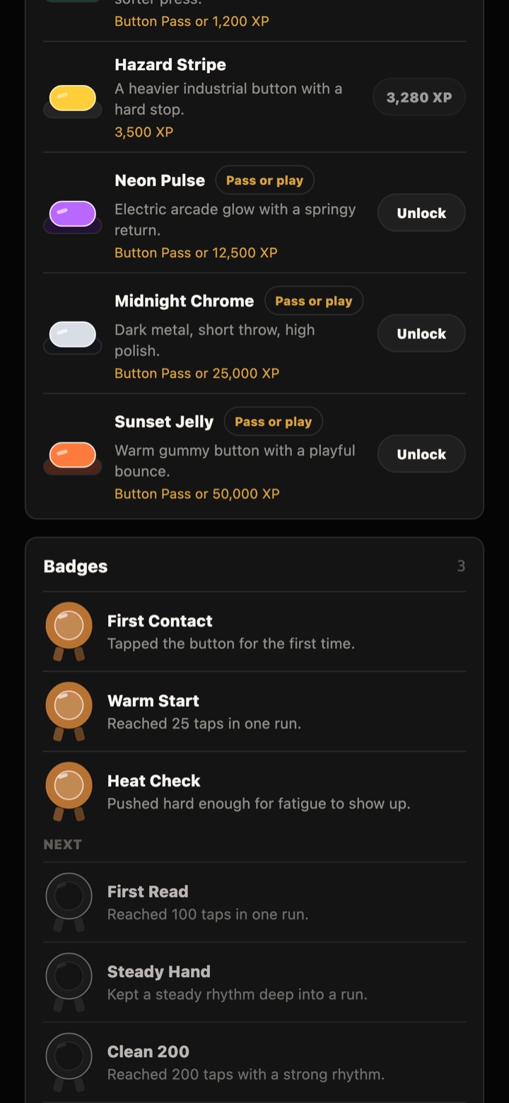Just a Button profile screen with Button Pass